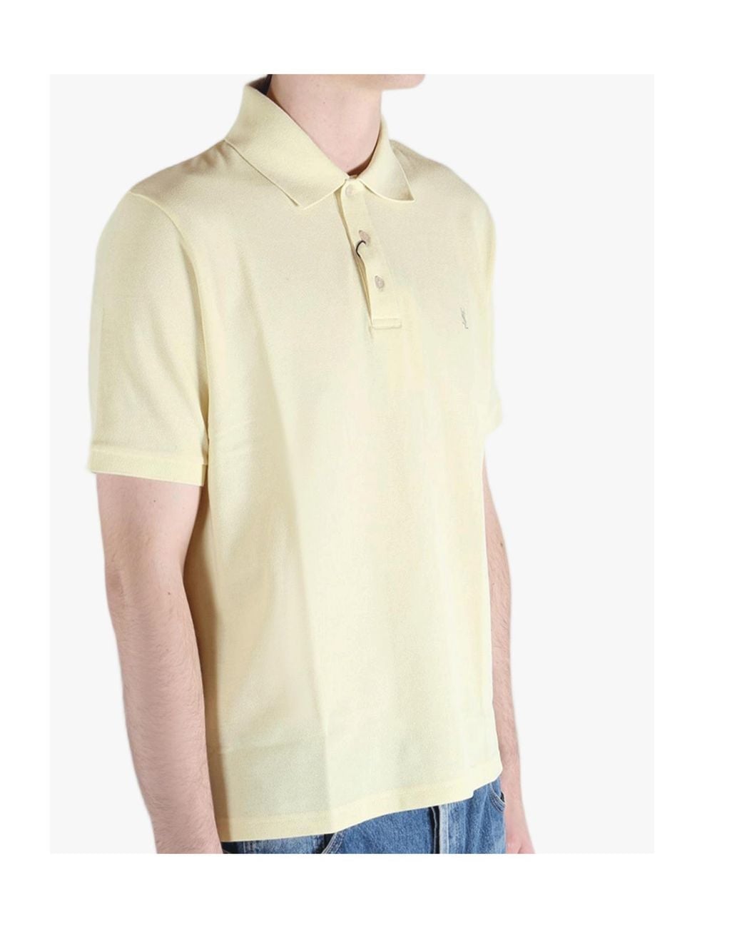 Saint Laurent Natural Cassandre Embroidered Short-Sleeved Polo Shirt for men