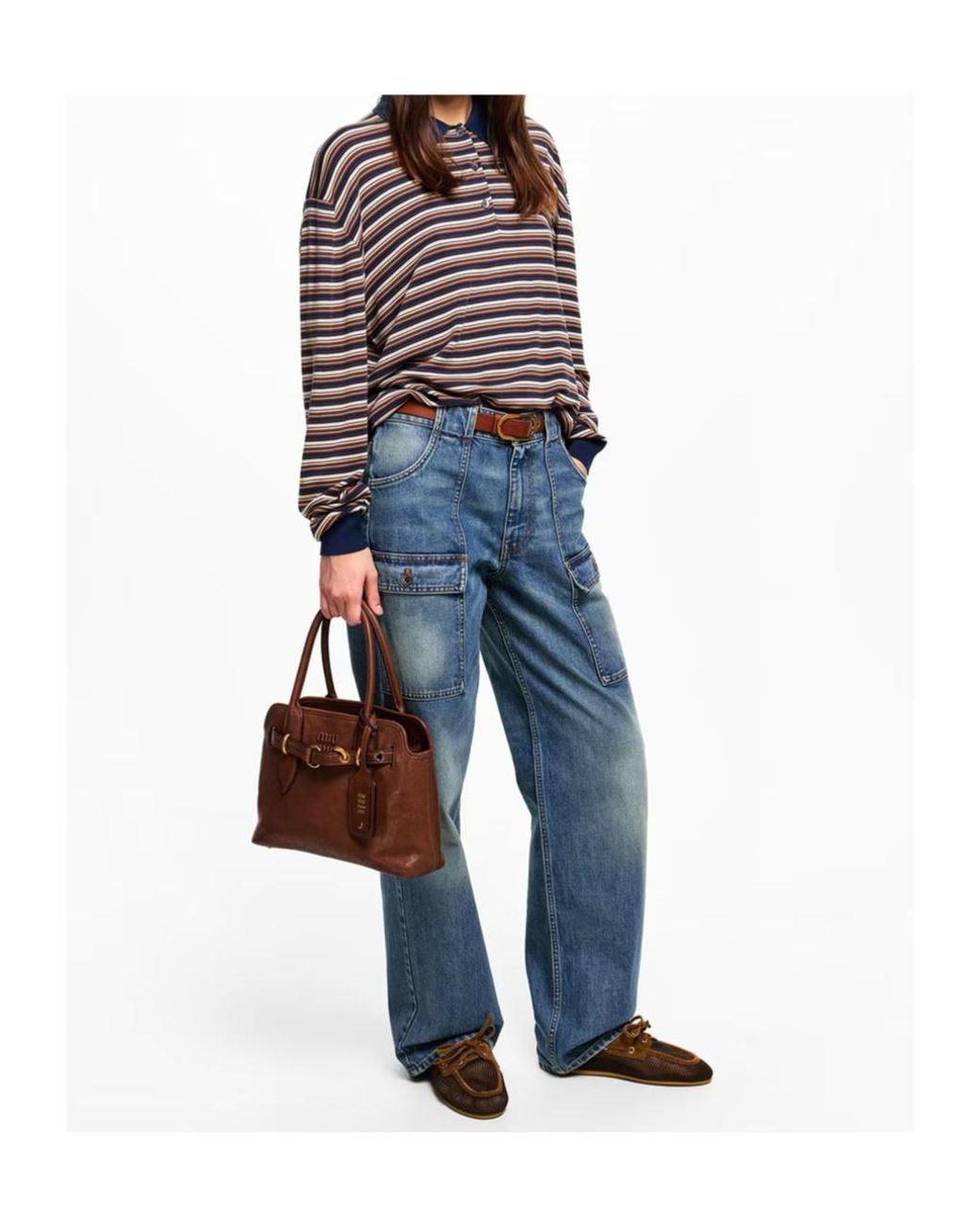 Miu Miu Brown Lace-Up Front Flats