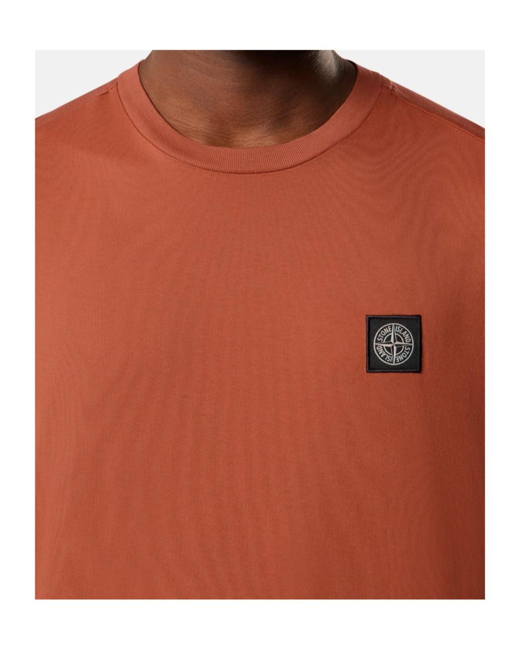 Stone Island Orange Logo-Patch T-Shirt for men