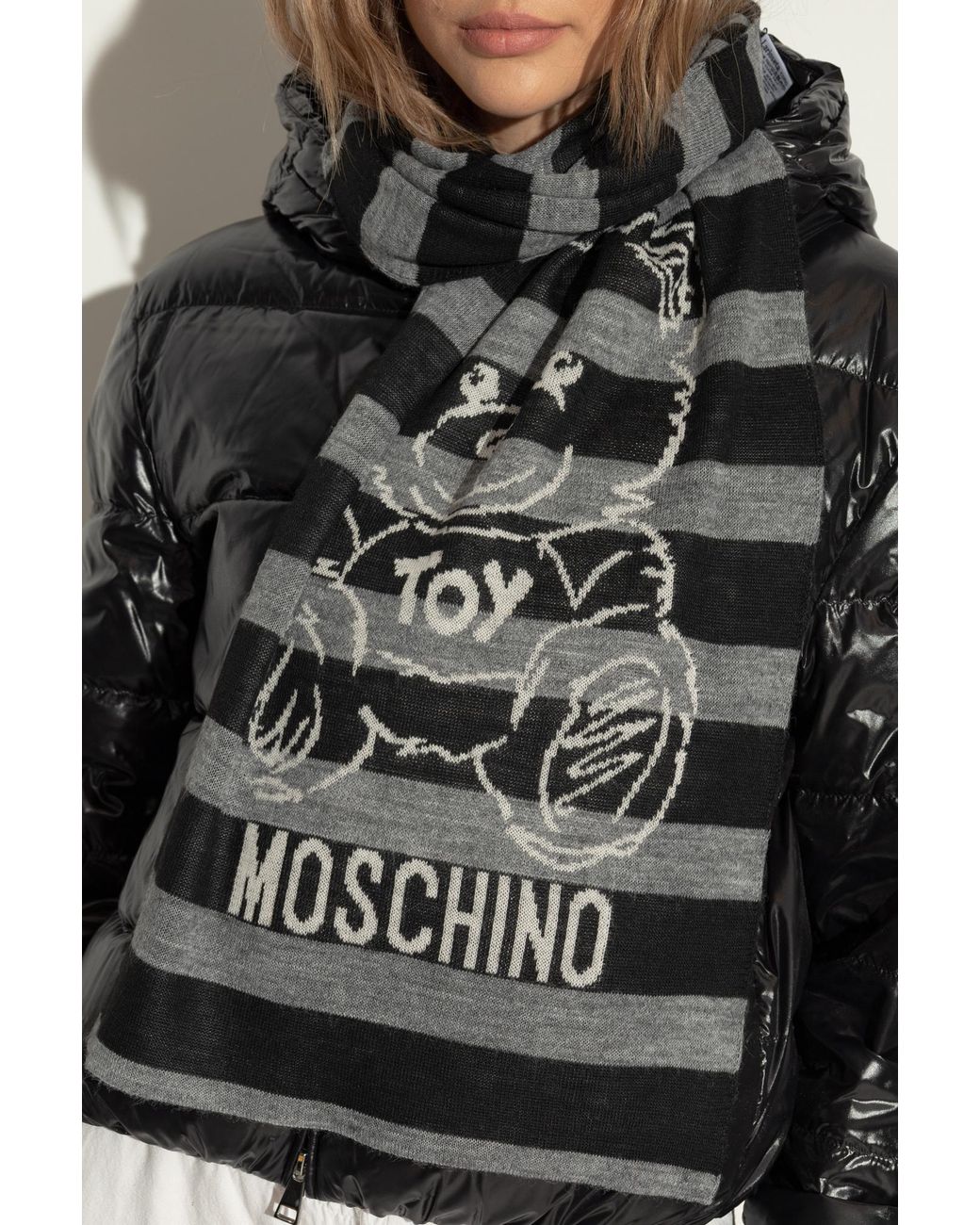 Moschino Black Striped Logo Intarsia Scarf for men
