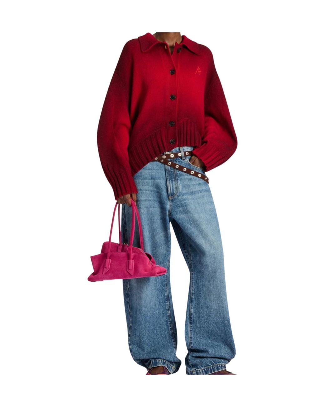 The Attico Red The Sprayed Knit Button Cardigan