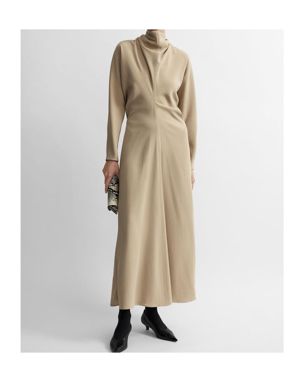 Totême  Natural Totême Scarf-Neck Long Sleeved Maxi Dress