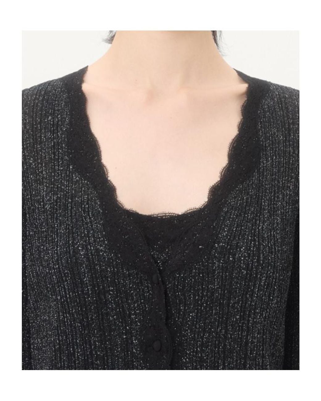 Valentino Black Lurex Knit Cardigan With Lace