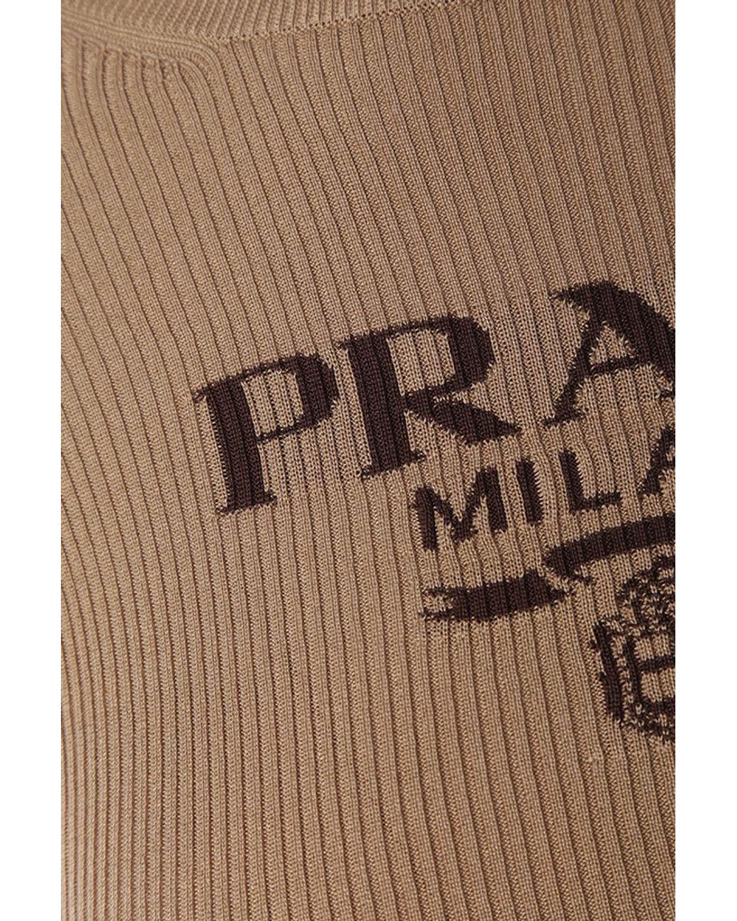 Prada Natural Silk Cropped Logo Sweater