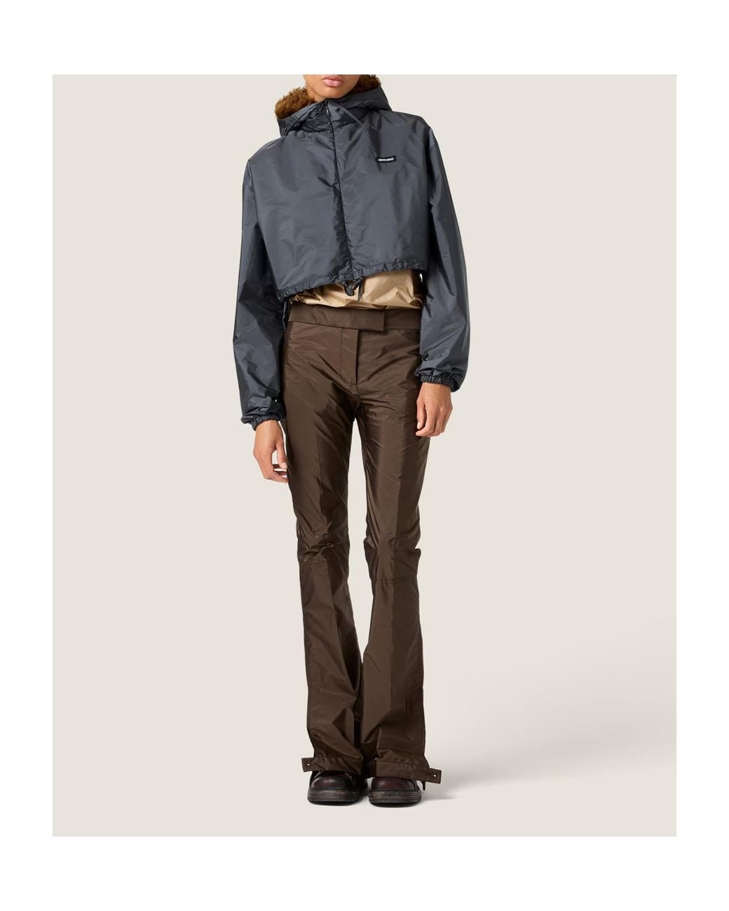 Miu Miu Gray Technical Fabric-Shearling Jacket