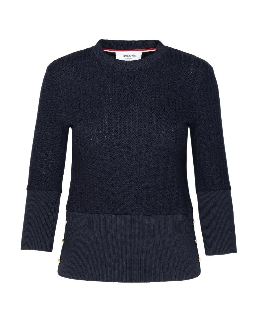 Thom Browne Blue Crewneck Straight Hem Jumper