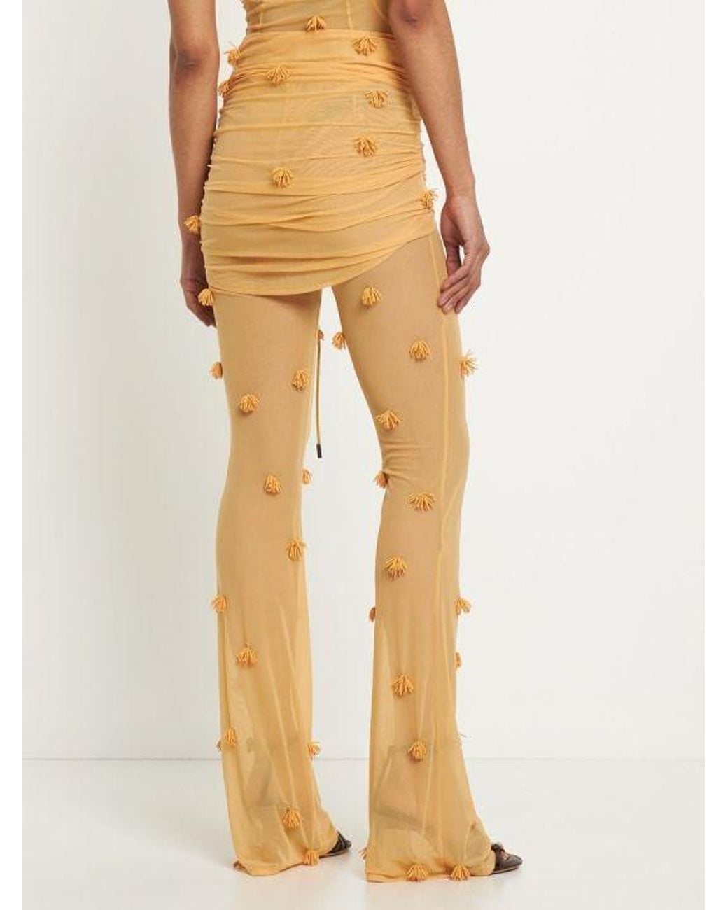 Jacquemus Metallic Le Pantalon Espelho Beaded Mesh Casual Pants