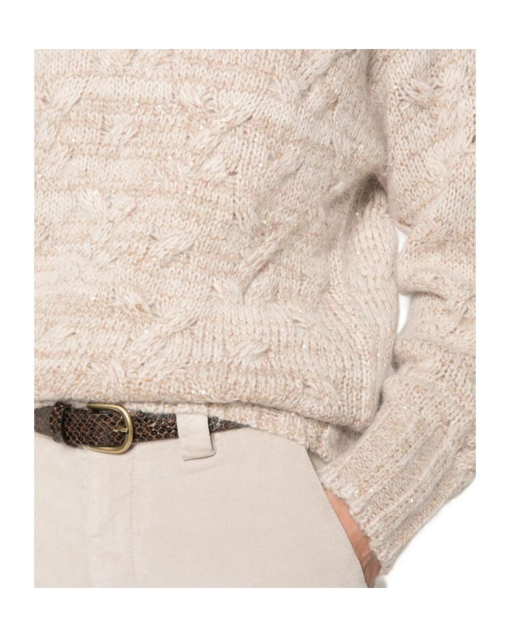 Fabiana Filippi White Cable-Knit Sequin-Embellished Sweater