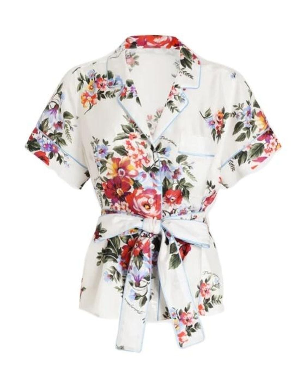 Dolce & Gabbana White Flower Bouquet-Printed Twill Vanity Shirt