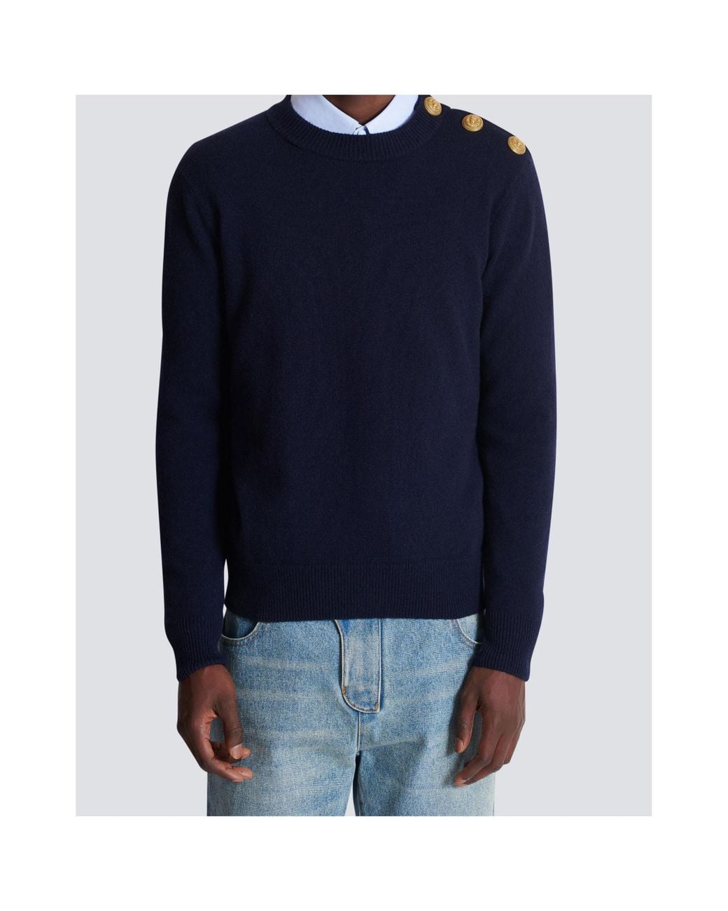 Balmain Blue Relaxed Fit Knit Jumper for men