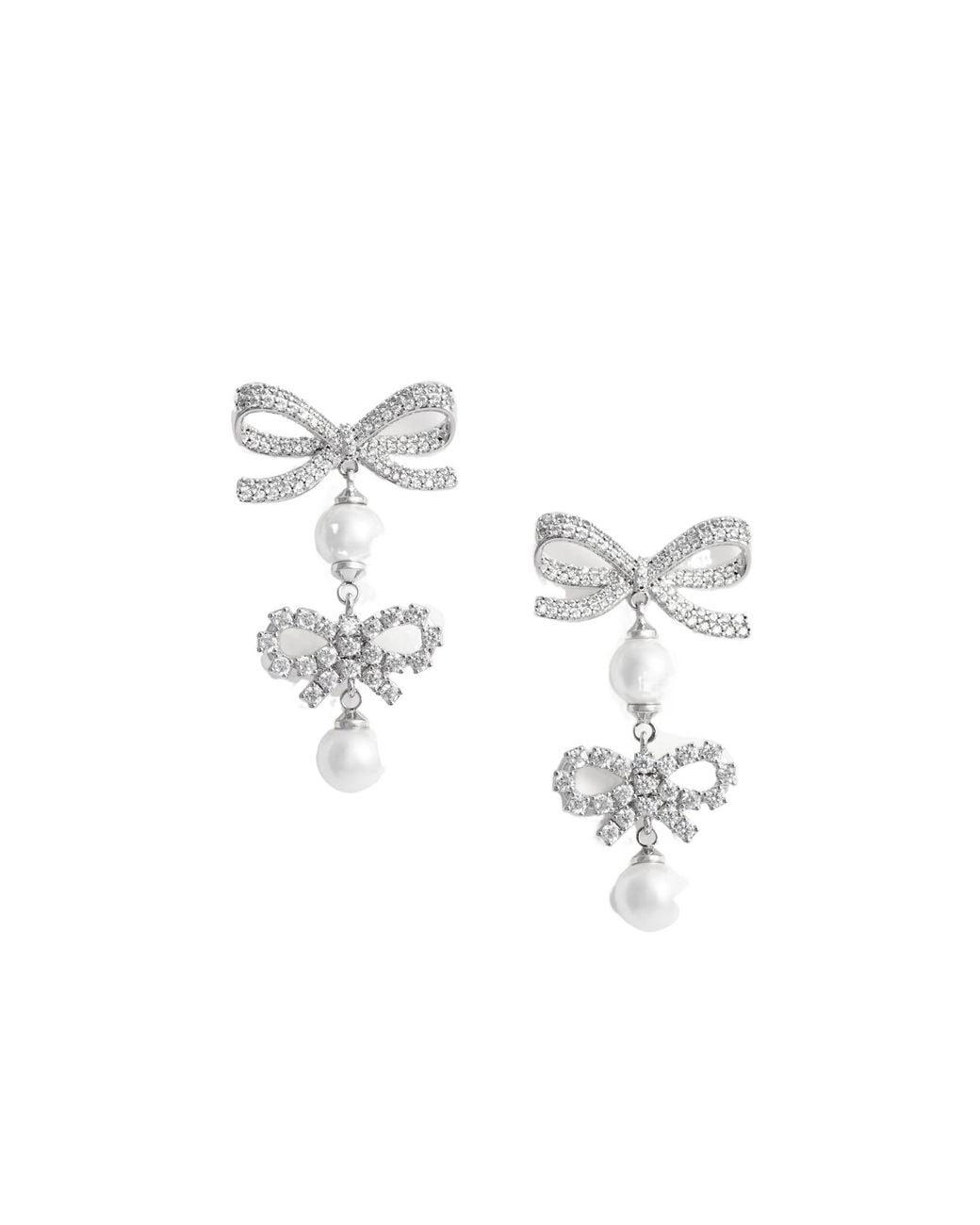 Self-Portrait White Double Bow Pearl Earrings
