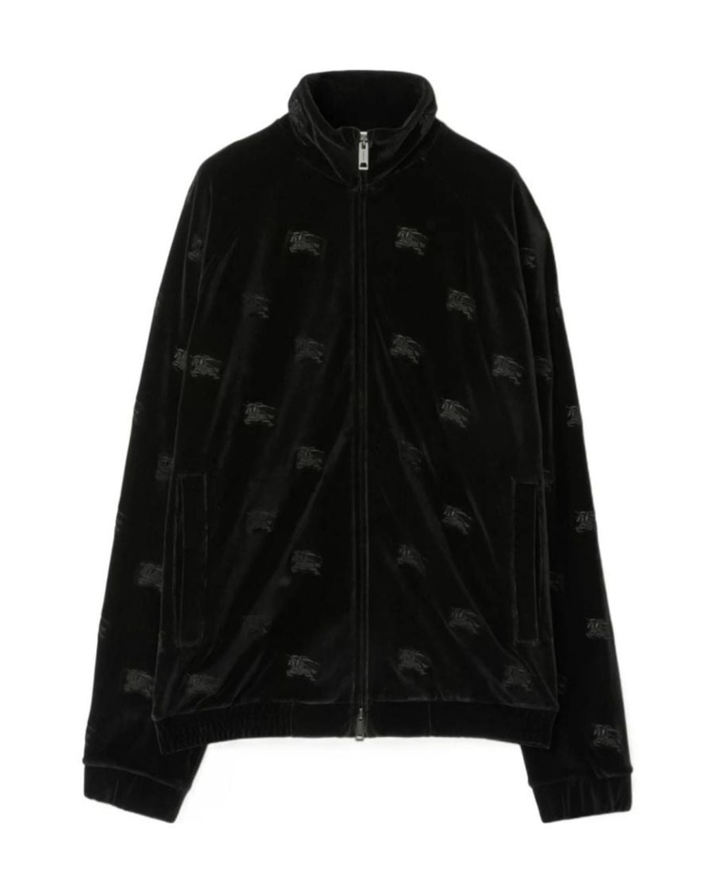 Burberry Black Ekd Velvet-Finished High-Neck Zipped Sweatshirt for men
