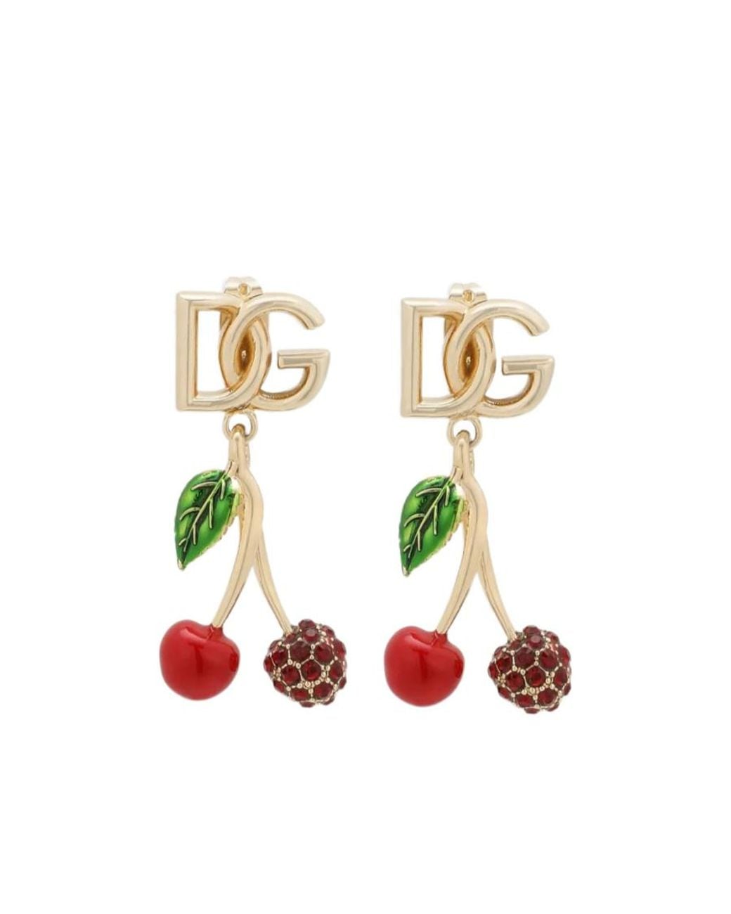 Dolce & Gabbana White Logo Plaque Cherry Earrings