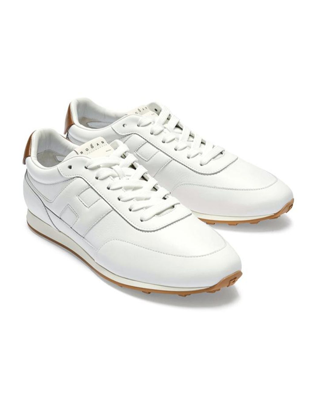 Hogan White Logo-Patch Leather Sneakers for men