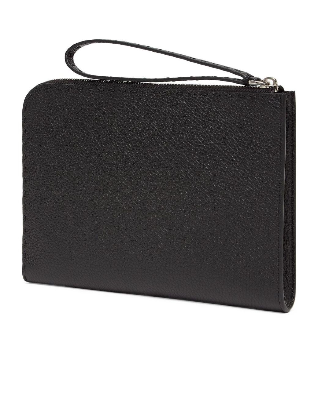 Fendi Black Selleria Logo Lettering Small Pouch for men