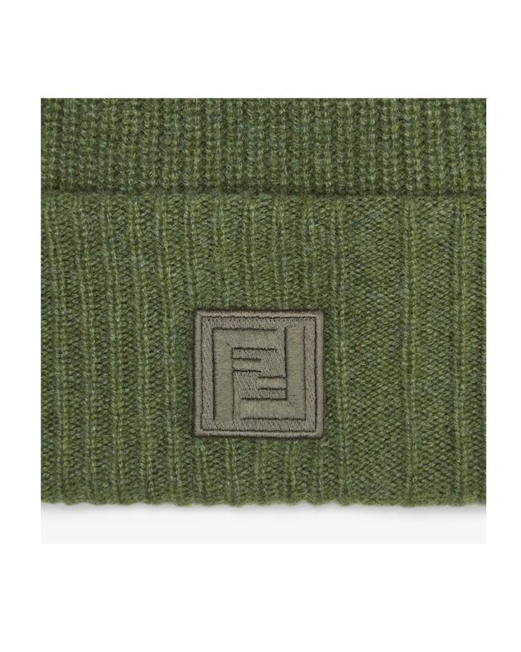 Fendi Green Logo Patch Ribbed Beanie for men