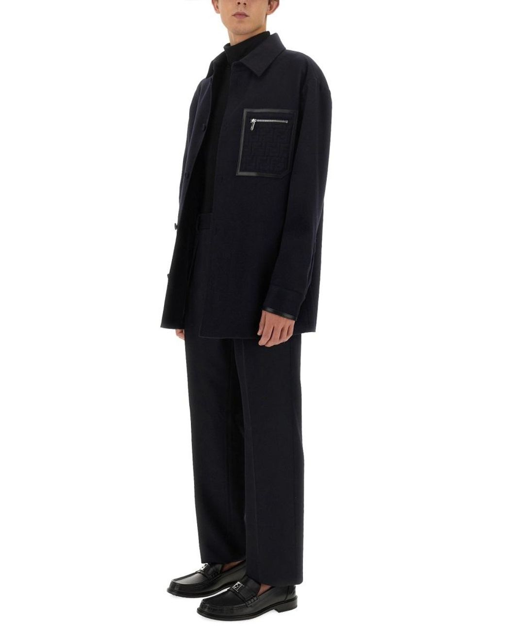 Fendi Blue Logo Embossed Go-To Jacket for men