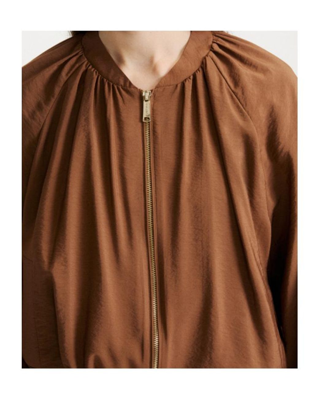 Marella Brown Drawstring-Hem Bomber Jacket