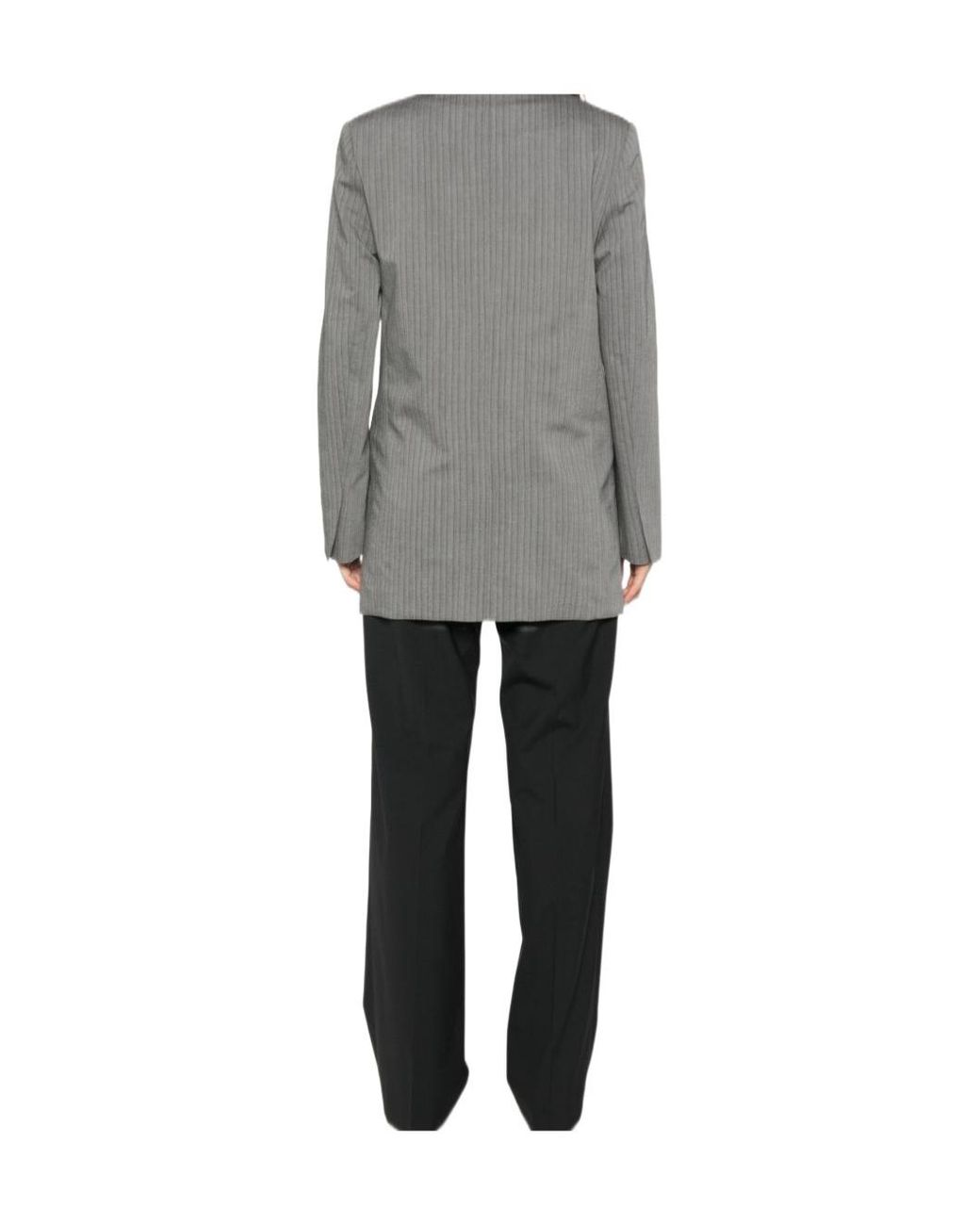 Alberta Ferretti Gray Pinstriped Double-Breasted Blazer