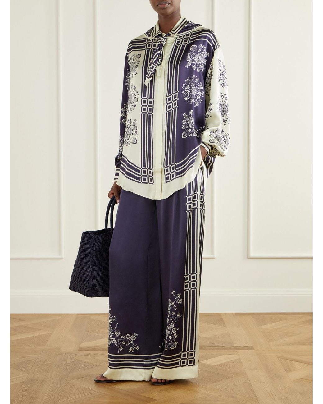ALÉMAIS Multicolor Banderra Scarf-Detailed Printed Silk-Satin Shirt