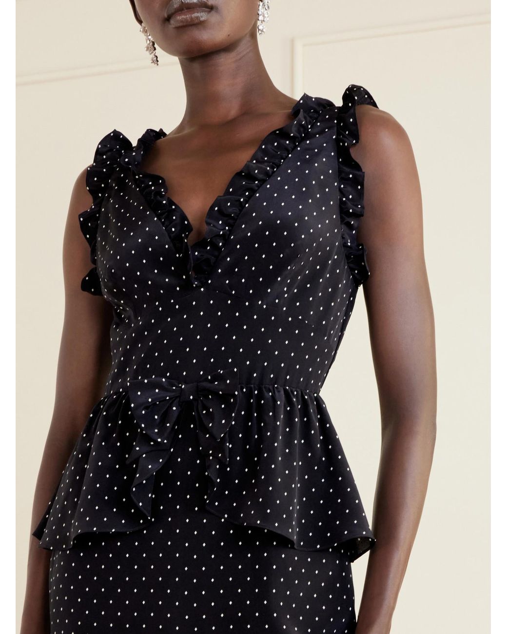 Alessandra Rich Black Polka-Dot Silk Midi Dress