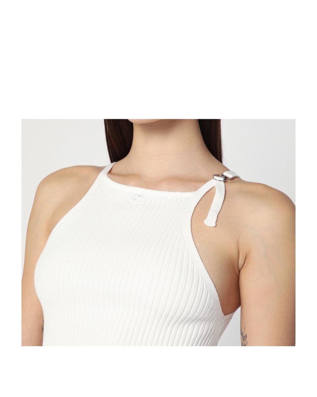 Courreges White Ribbed Top With Pointed Hem
