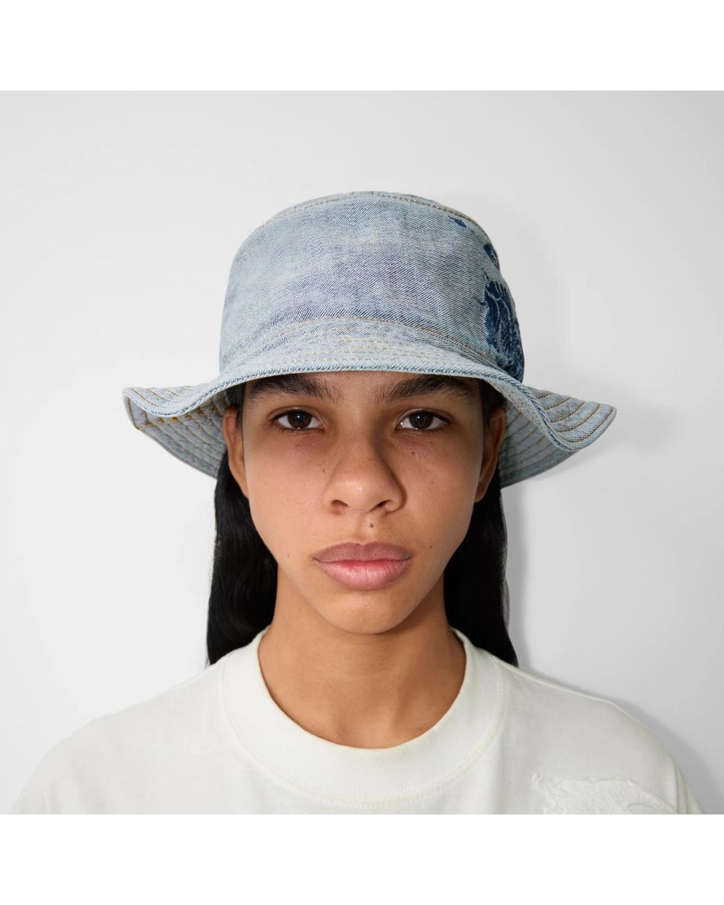 Burberry Blue Logo-Print Denim Bucket Hat for men