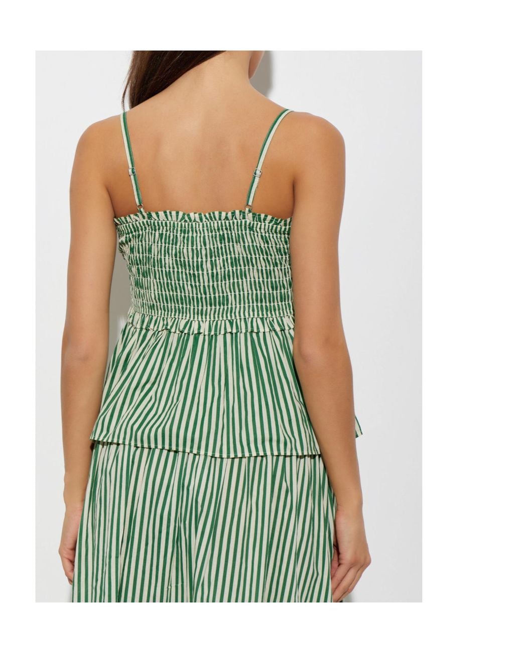 AllSaints Green Kali Smocked Striped Top