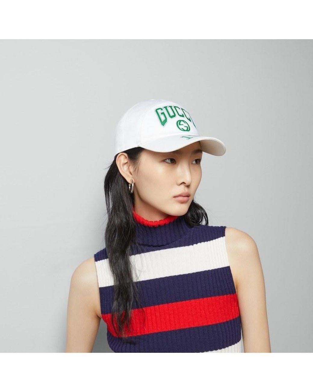 Gucci White Logo Patch College Baseball Cap for men