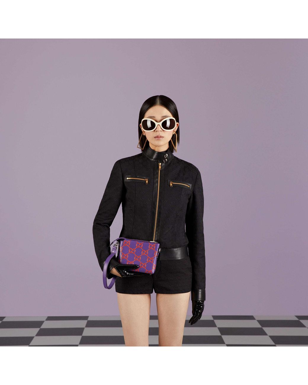 Gucci Purple Printed Embossed Small Shoulder Bag for men