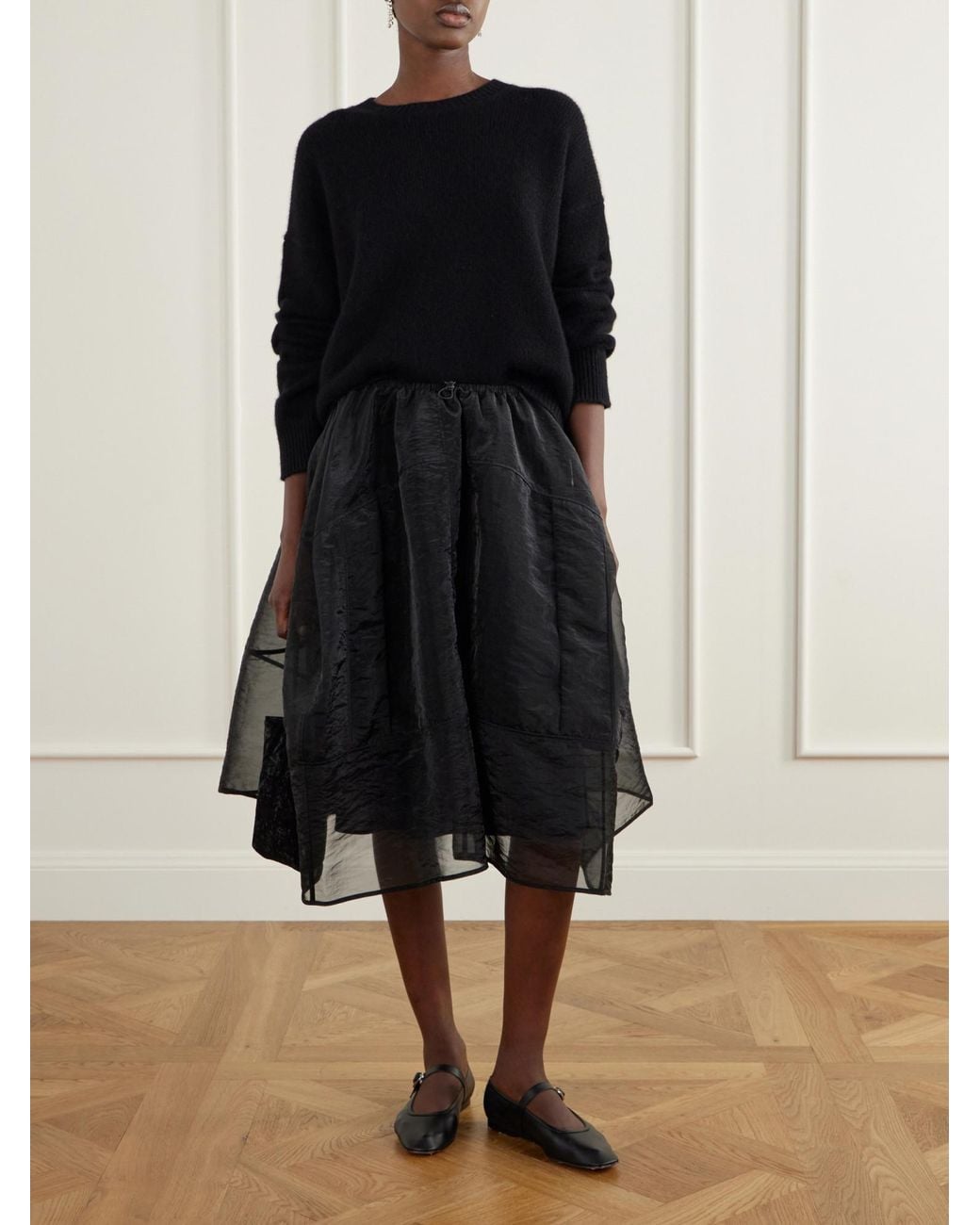 CECILIE BAHNSEN Black Layered Design Midi Skirt