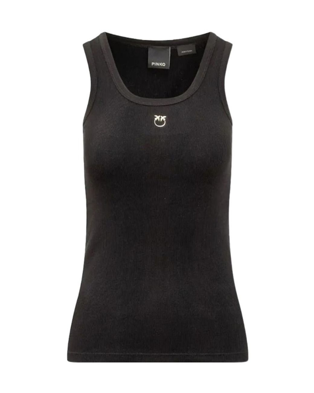 Pinko Black Love Birds Logo Ribbed Tank Top