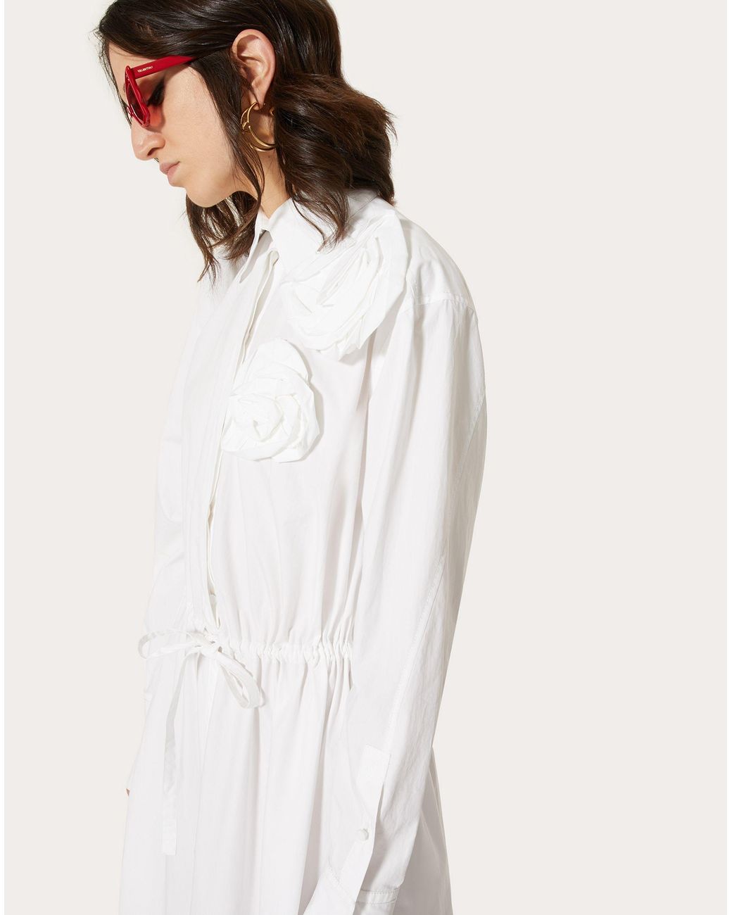 Valentino White Floral Appliqué Shirtdress