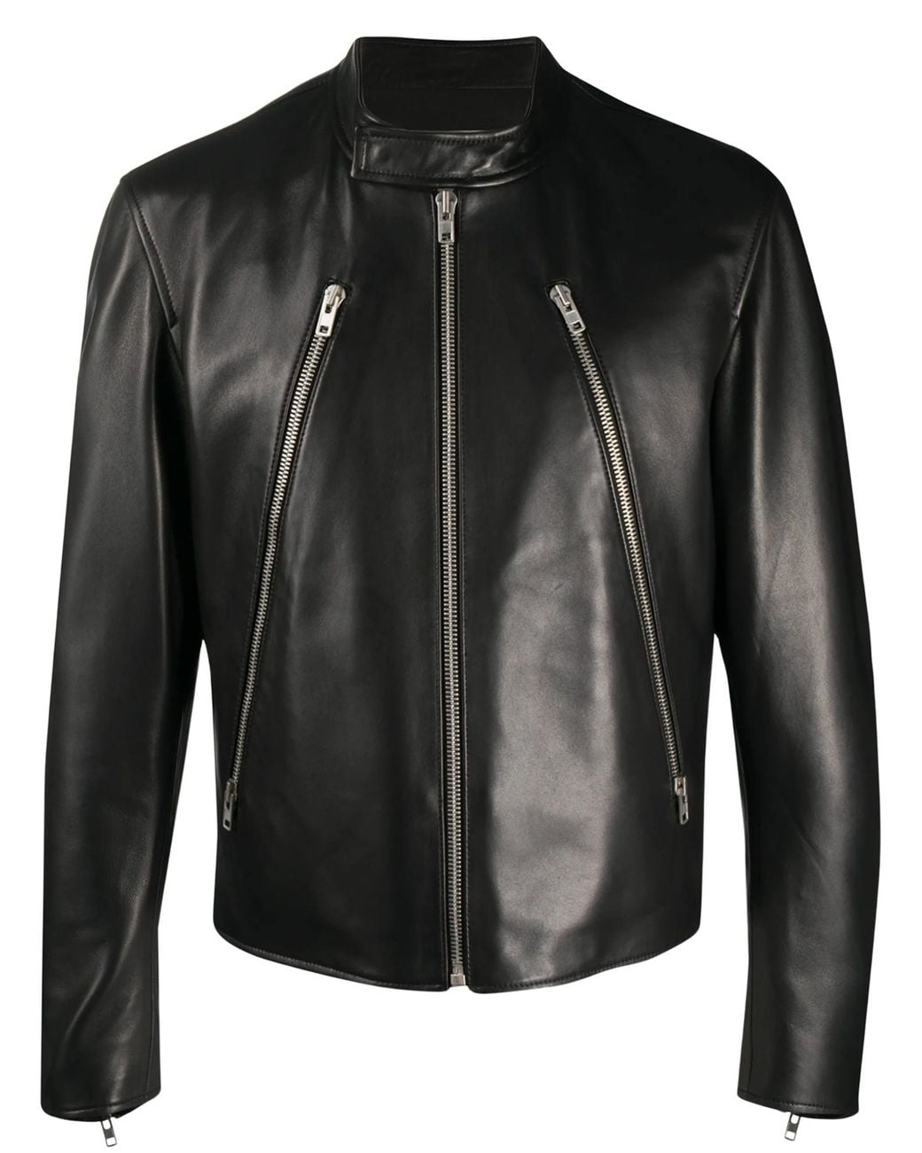 Maison Margiela Black Mock Neck Leather Jacket for men