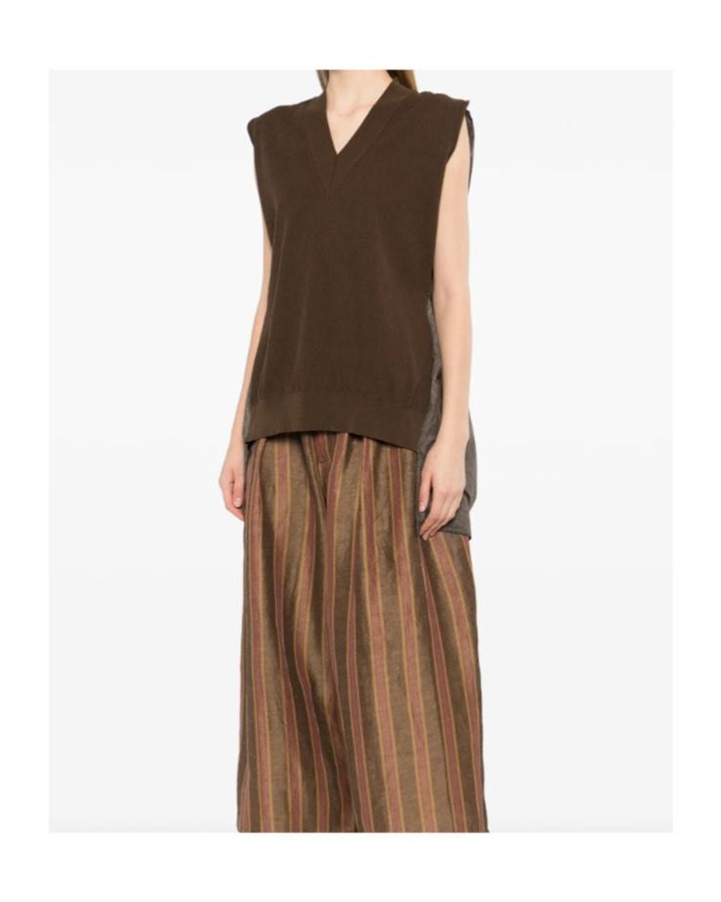 Uma Wang Brown V-Neck Sleeveless Top