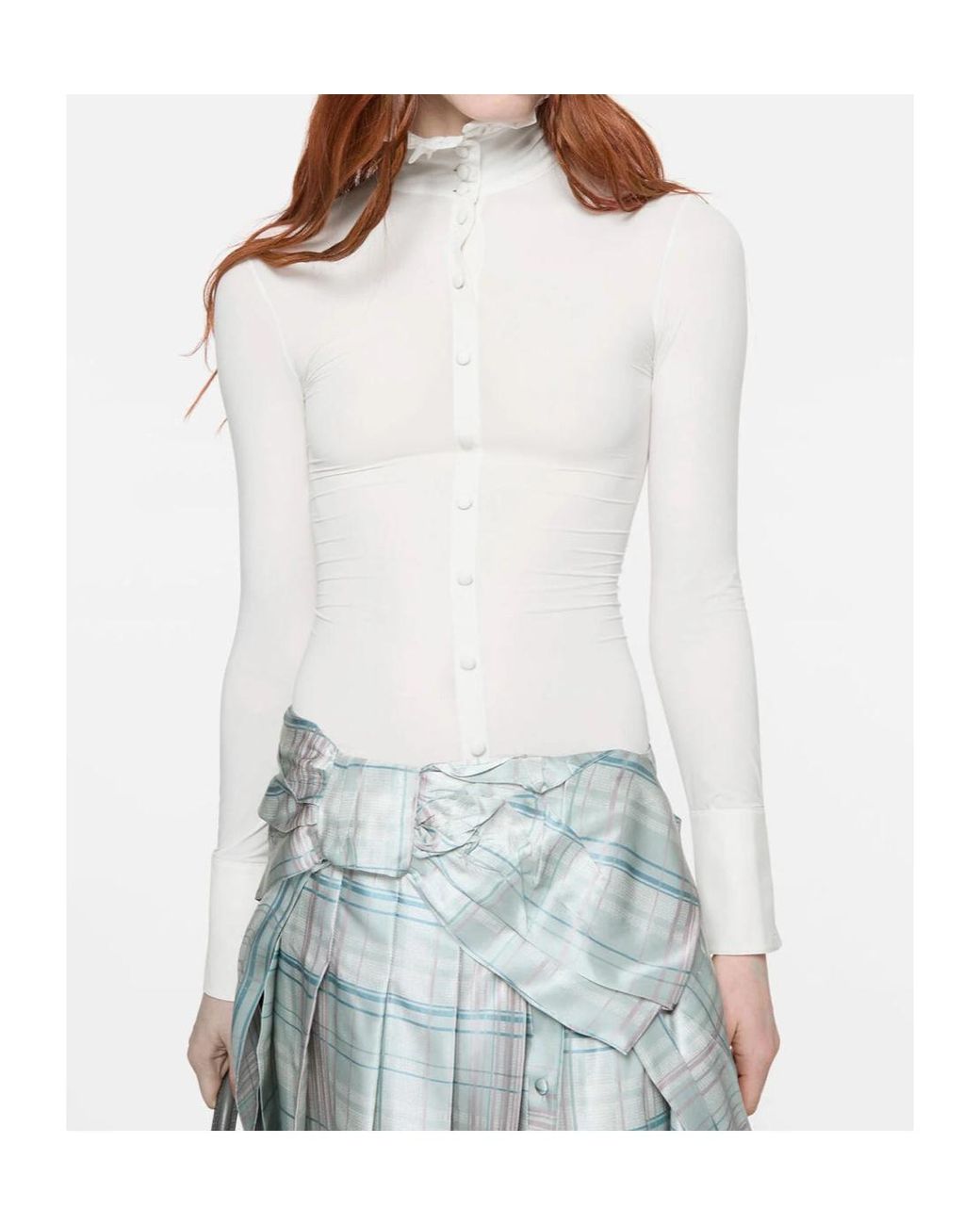 Acne White High Neck Ruffled Shirt
