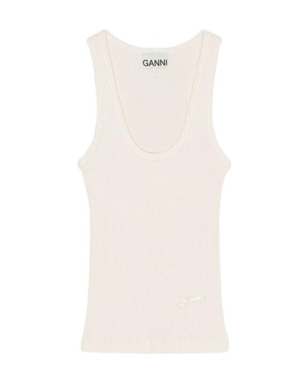 Ganni Natural Ribbed Knit Tank Top