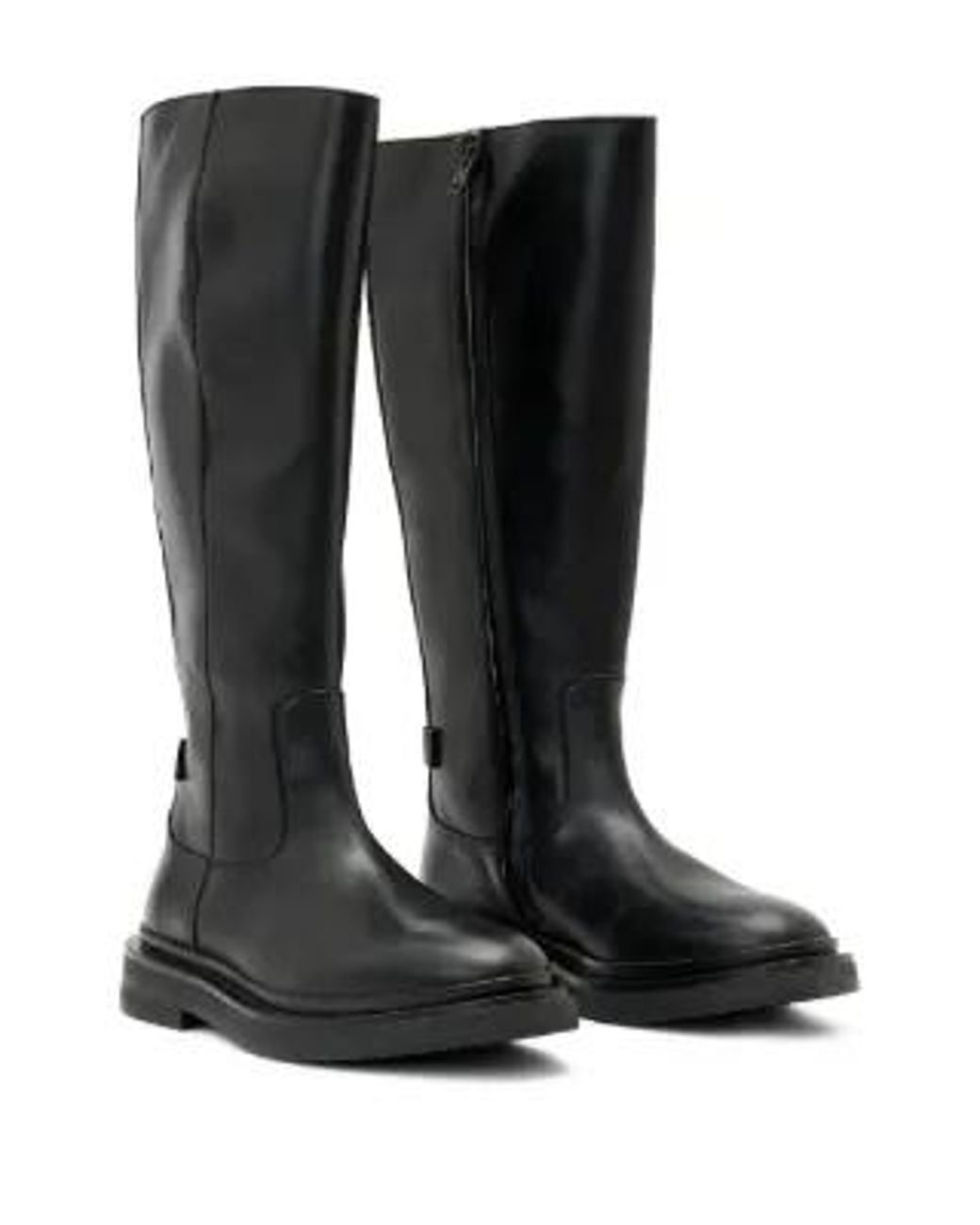 AllSaints Brown Escher Zip Logo-Strap Knee-High Boots