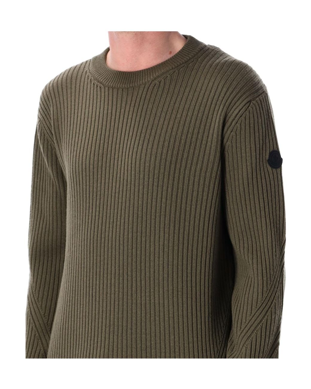 Moncler Green Ribbed Crewneck Knitted Sweater for men