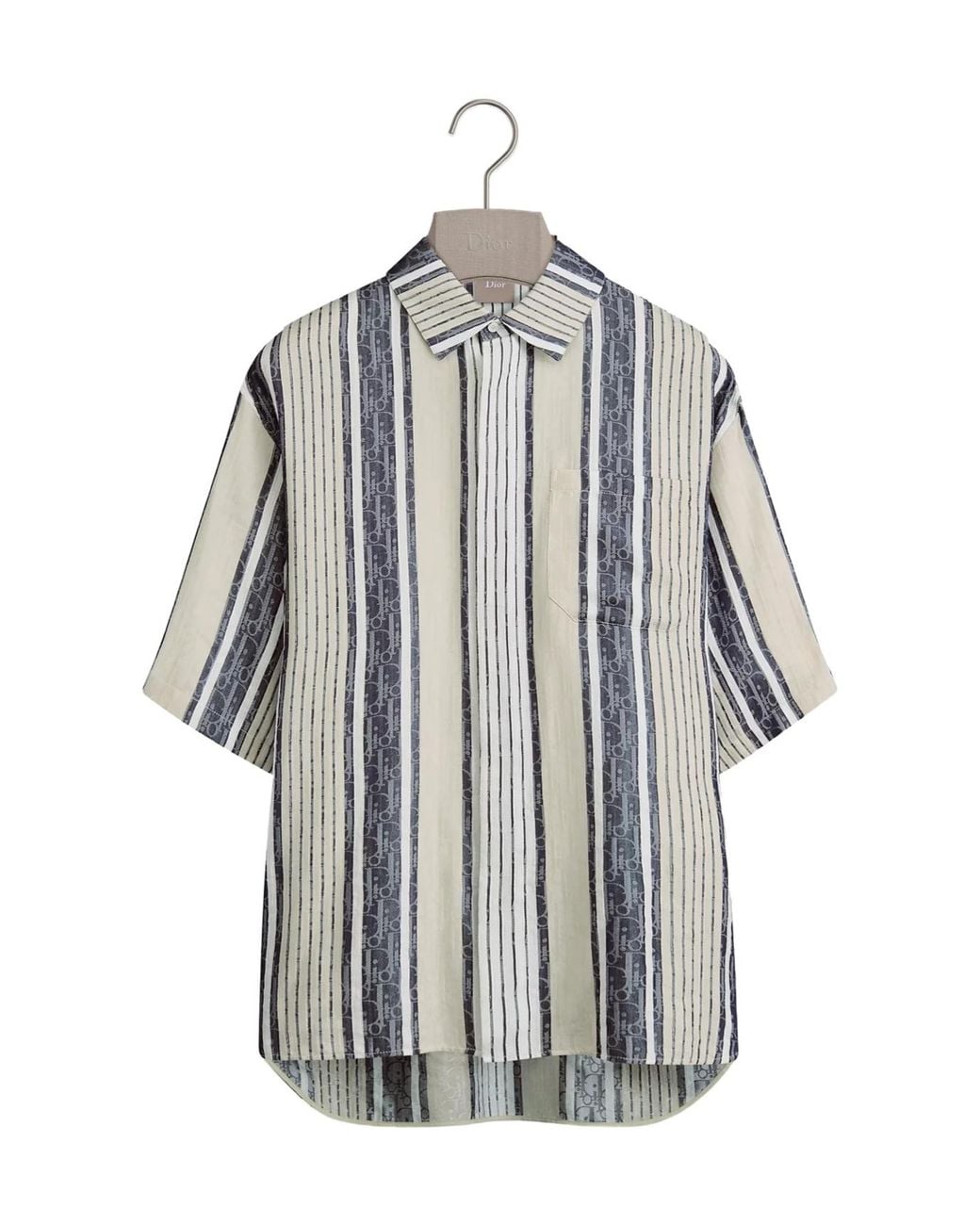 Dior Blue Iviera Oblique Sun Stripes Short-Sleeved Shirt for men