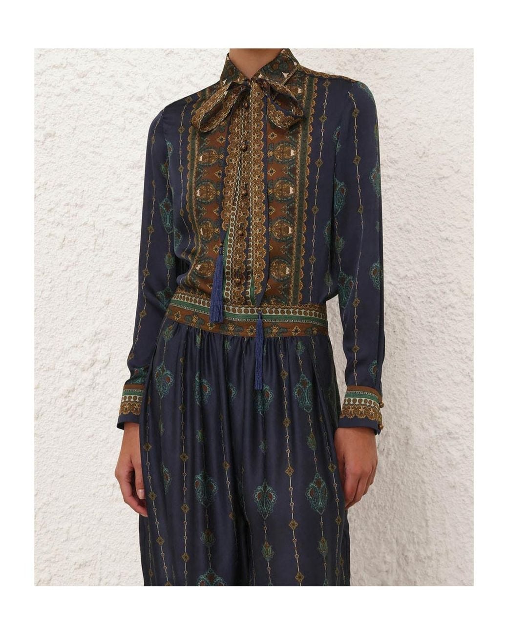 Zimmermann Green Ascent Satin Scarf Shirt