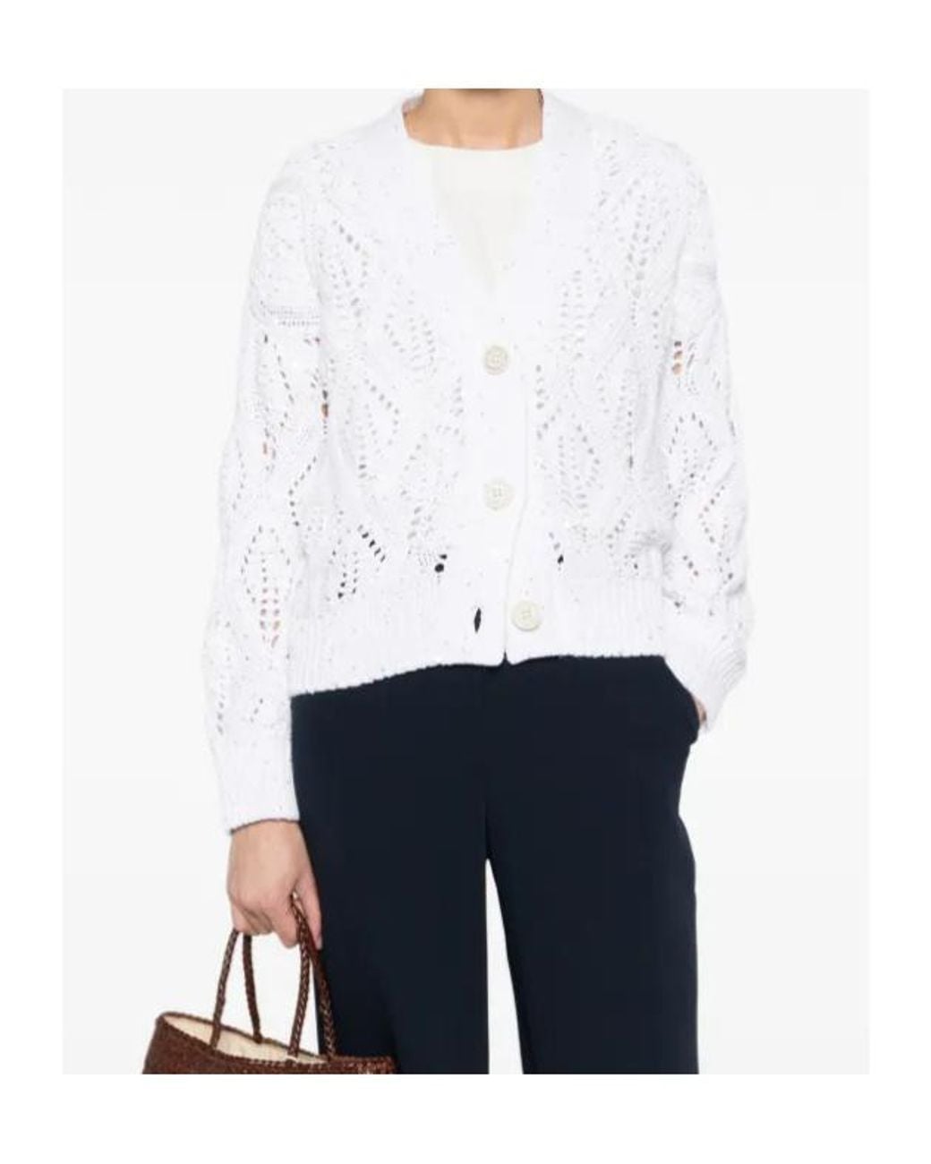 Eleventy White Button Knit Cardigan