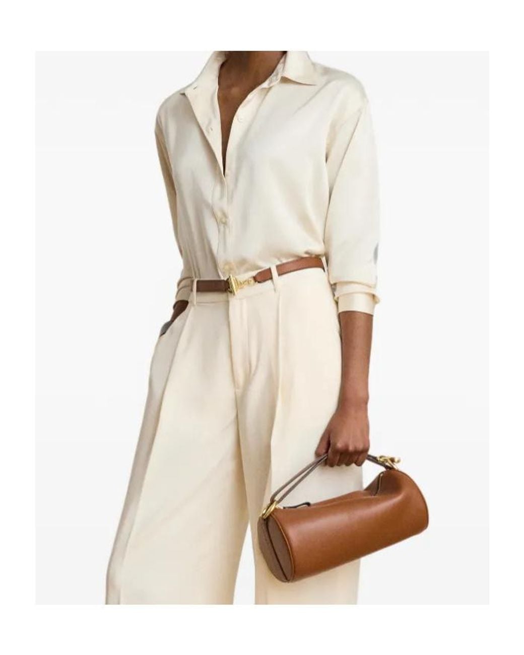 Ralph Lauren White Lauren Satin Button-Up Shirt