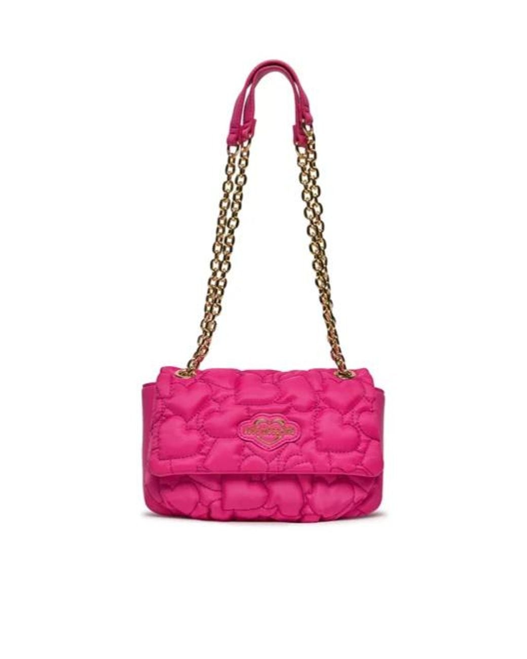 Moschino Pink Love Puffy Heart Chain-Link Shoulder Bag