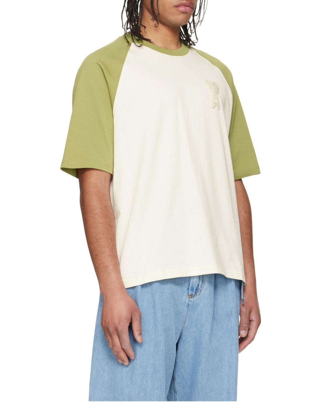 AMI Green Ami Logo Detailed Crewneck T-Shirt for men