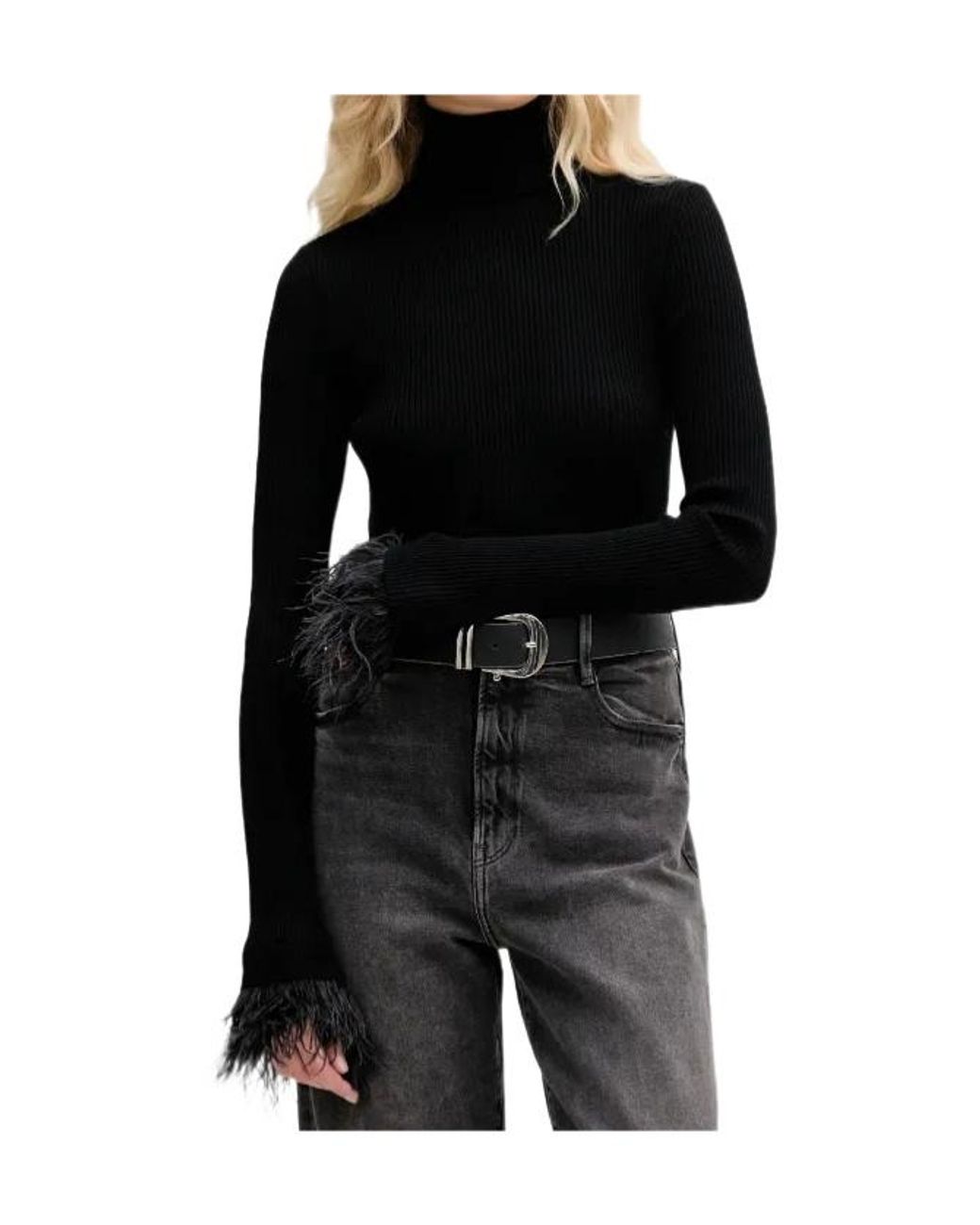 Aniye By Black Plum Feather-Trim Turtleneck Sweater