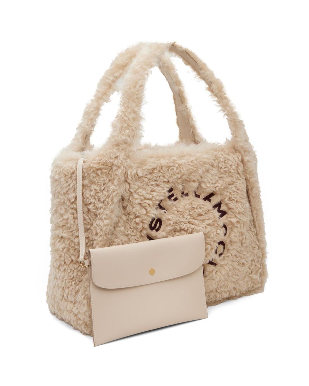 Stella McCartney Natural Stella Logo Embroidered Shearling Tote Bag