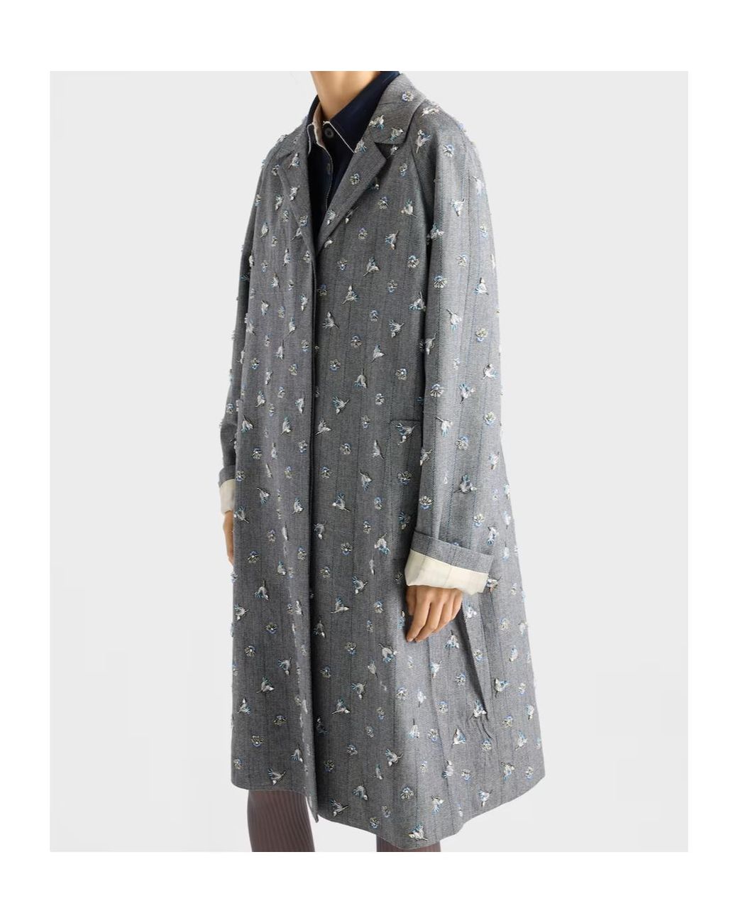 Prada Gray Single-Breasted Embroidered Pinstripe Coat