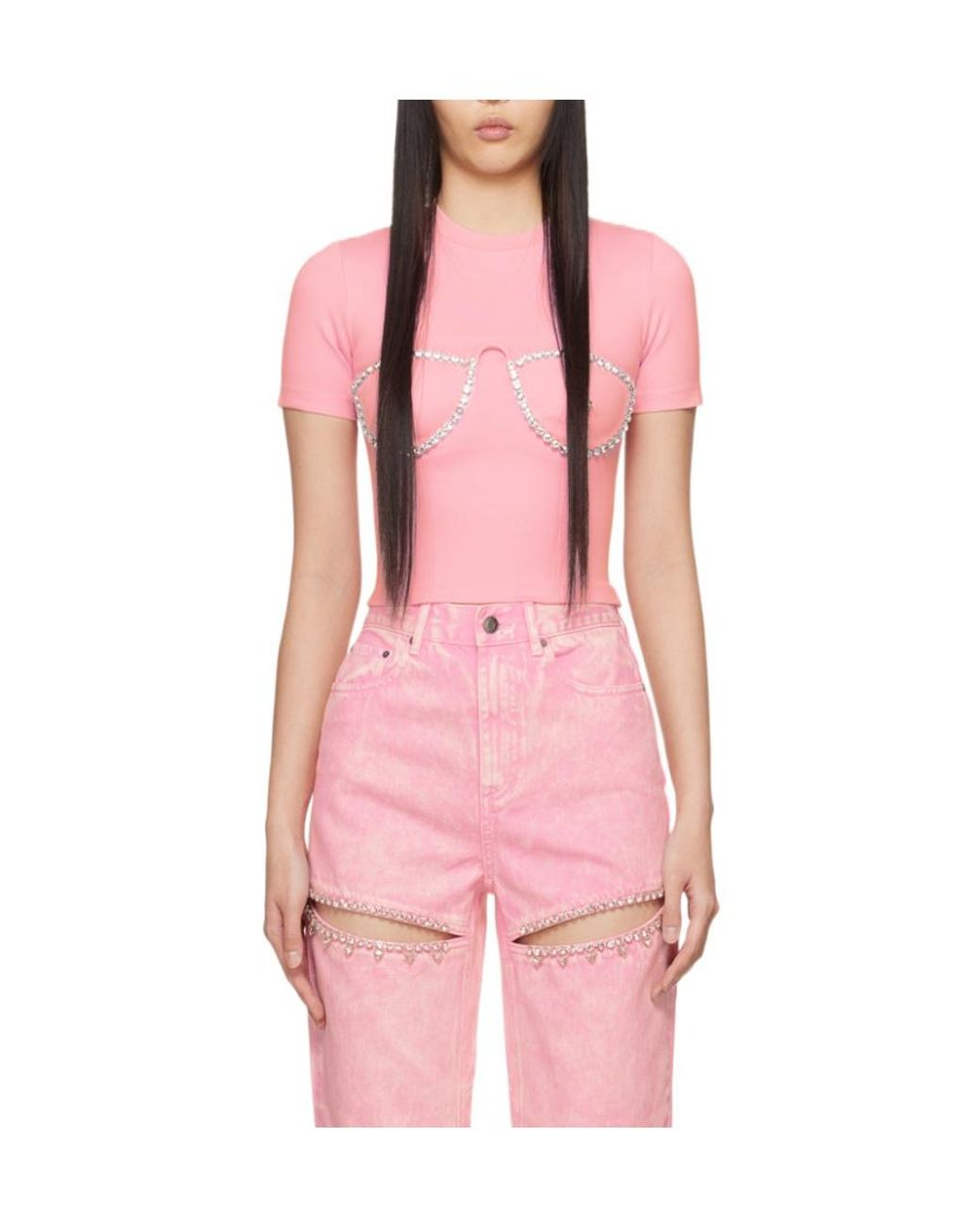 Area Pink Crystal-Embellished Bustier-Cup T-Shirt