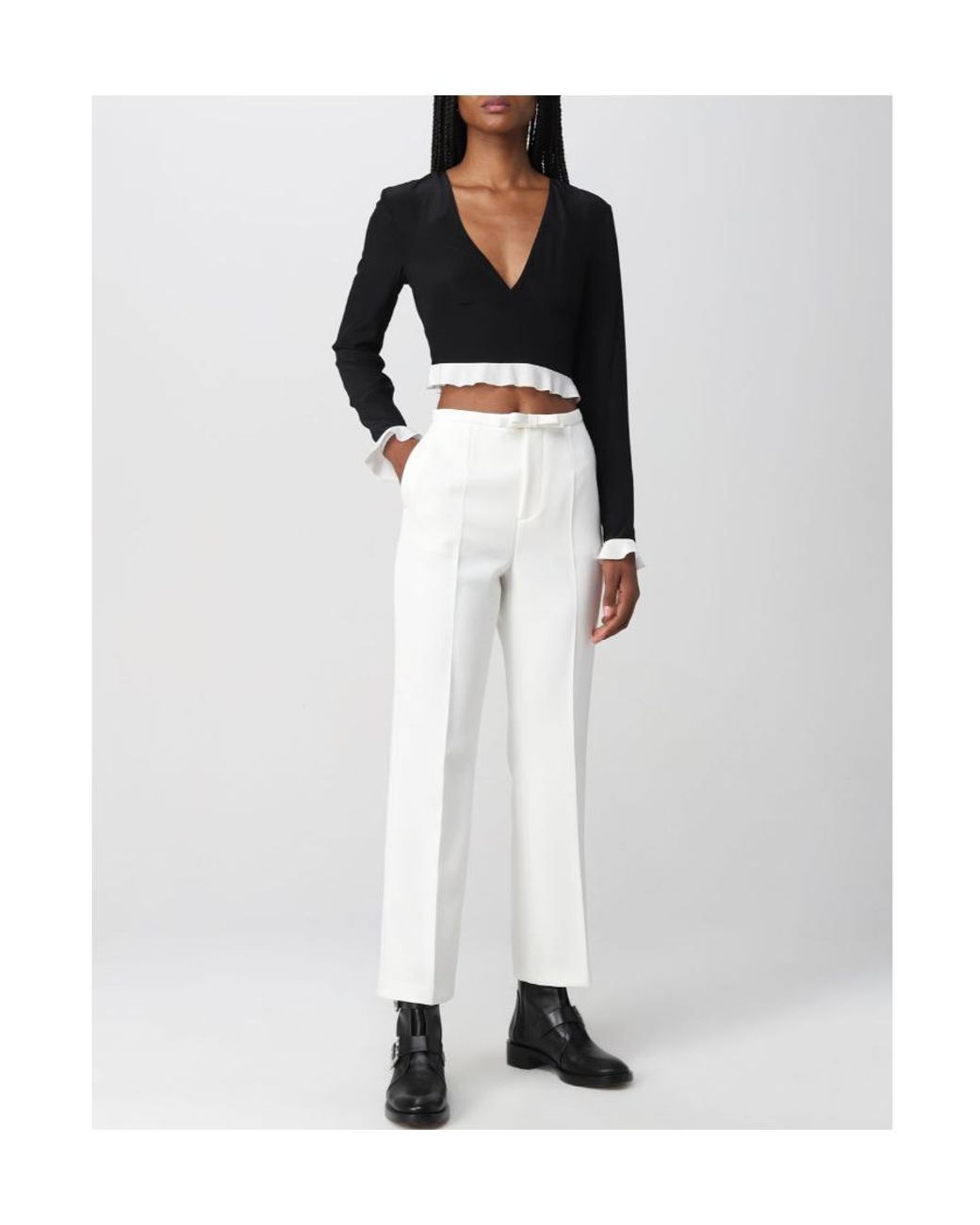 RED Valentino Black V-Neck Blouse